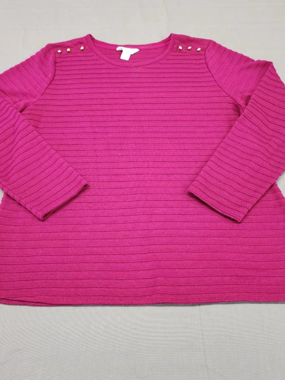 Liz Claiborne Women's XL Magenta Ribbed Knit Long Sleeve Top Shoulder Buttons